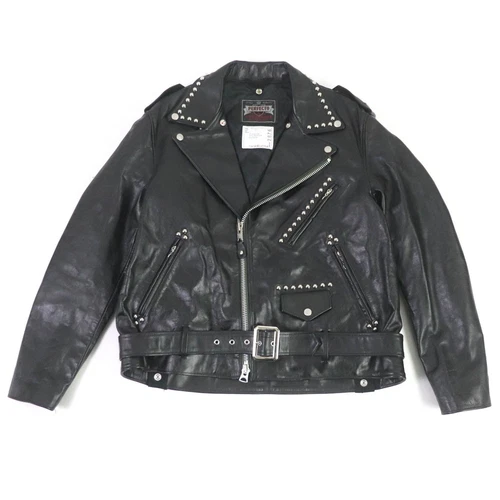 Giacca Sacai Schott 2022 in pelle con borchie e cintura WZIP doppio pilota nera