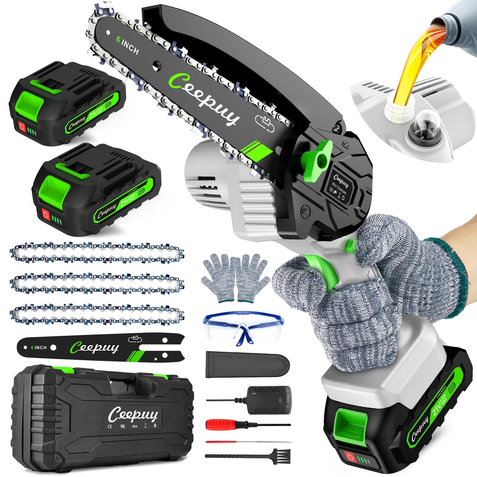 6 Inch Cordless Mini Chainsaw with Automatic Oiler and Battery