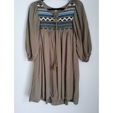 Jodifl Boho Dress Geometric Tribal Print Babydoll Tunic 100% Rayon