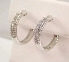1Ct Round Cut Real Moissanite Women's Huggie Hoop Earrings 14K White Gold Plated