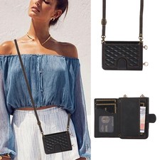 Wallet Case with Shoulder Strap For Samsung Galaxy Z Flip7 6 5 4 3 Leather Cover