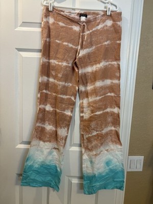 Venus Tie-Dye Wide Leg 100% Linen Pants, Small, Resort Beach