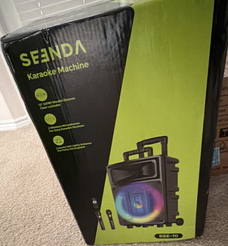 Seenda BSE-10 All-in-one Karaoke System, DJ Lights, 2 Microphones, Black