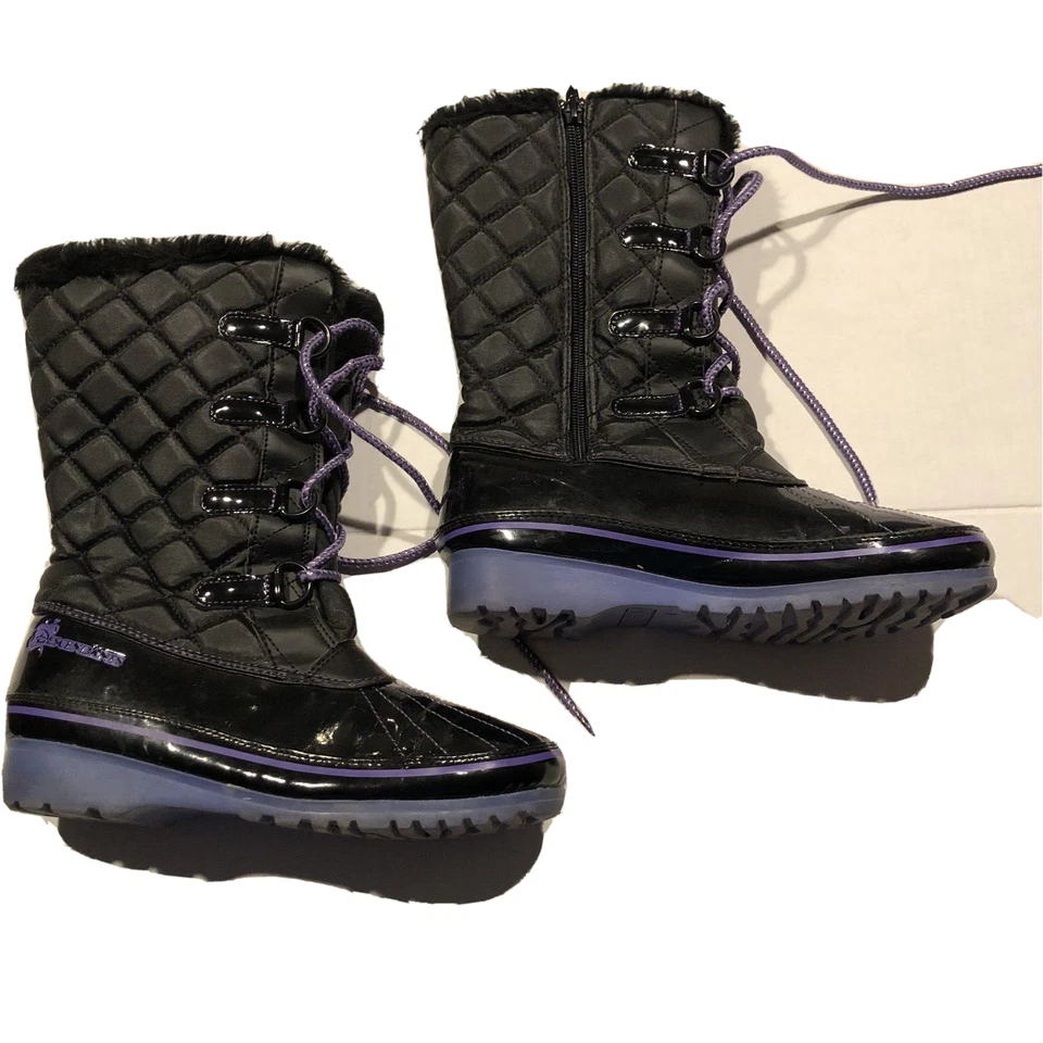 Niñas DISNEY DESCENDANTS Invierno Botas de Nieve Negro Púrpura Con Cordones Talla 5 Foto 3 de 4