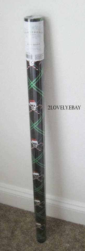 Skull Christmas Gift Wrapping Paper Roll Wrap Pirate Spooky Goth Jolly Roger - Imagem 3 de 4