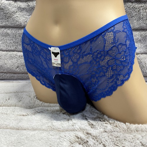 30-42 XL Blau Spitze Bikini Kleid Fem Boy Trans Damen Herren Sexy Beutel Höschen