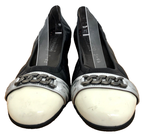 Mephisto Women's Black / Cream Leather Cap Toe Ballet Flats Shoes Size US 8.5 - Picture 3 of 12