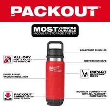 Milwaukee 48-22-8396R PACKOUT 24 oz Red Insulated Bottle/ Chug Lid/USA DEALER 