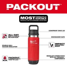 Milwaukee 48-22-8396R PACKOUT 24 oz Red Insulated Bottle/ Chug Lid/USA DEALER!