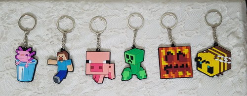 MINECRAFT SILICONE KEYCHAIN Video Game Key Chain Metal Keyring 6 Ct. - 第 1/3 張圖片
