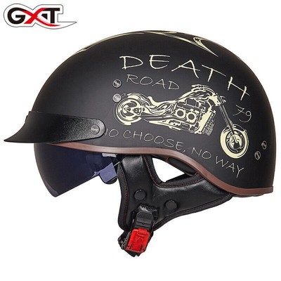 DOT Motorcycle Half Open Face Helmet Moped Helmets with Sun Visor Scooter Riding