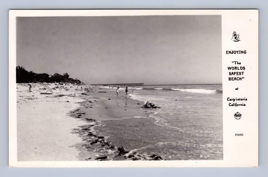 Carpinteria CA "World's Safest Beach" RPPC Vintage Santa Barbara