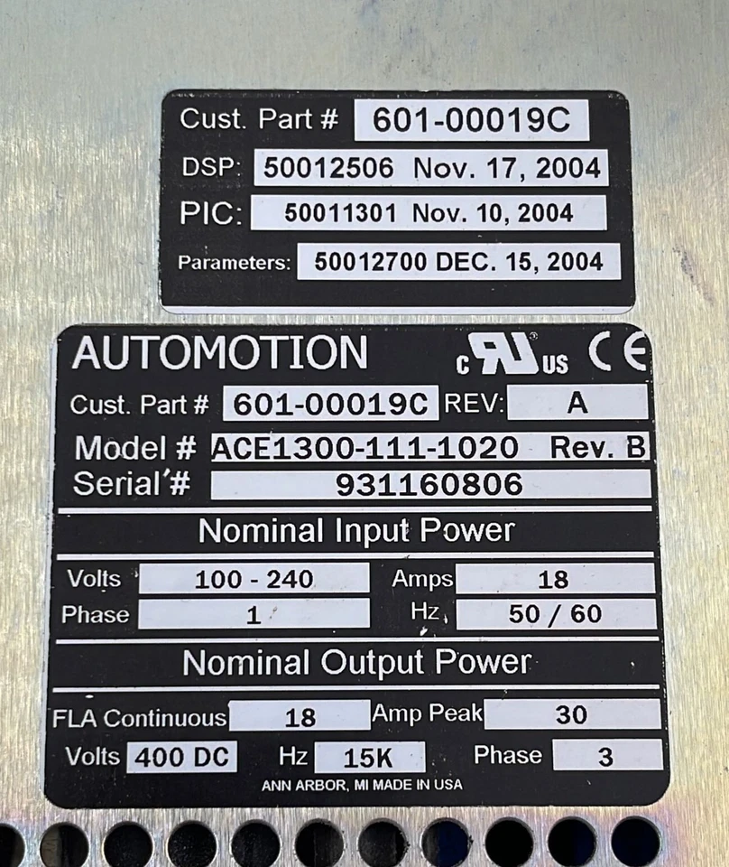 Electrocraft 601-00019C ACE1300-111-1020 AUTOMATION Controls Servo Drive **AS IS - Image 2 of 4