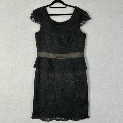 Review Womens Dress Size 16 Black Floral Lace Cap Sleeve Satin
