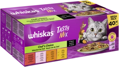40x85g WHISKAS TASTY MIX Katzenfutter Nassfutter Mega Pack Chef's Choice Sauce
