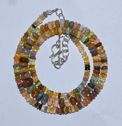 Collier En Opal Éthiopien Naturel Feu & Perles D'Onyx Noir - Fait Main, 50.40 Carats - Neuf