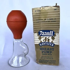 Rexall Kantleek Glass Manual Breast Pump Large Bulb Original Box USA Vintage