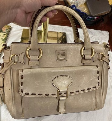 Dooney Bourke Bone Ecru Oyster Florentine Vacchetta Leather Front Pocket Satchel