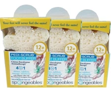 x3 Spongeables PEDI-SCRUB Aromatherapy Foot Exfoliating Sponge with Heel Buffer