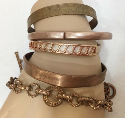 Copper    Chain - Buckle - Bangle - Stretchable - Cuff    Bracelets Lot of 5