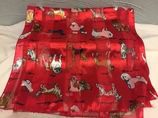 Dog Print Scarf Wrap Red Striped Long