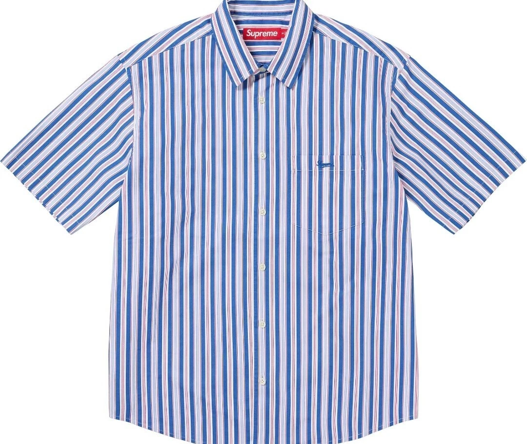 Supreme Short Sleeve Striped Casual Button-Down Shirts for Men for