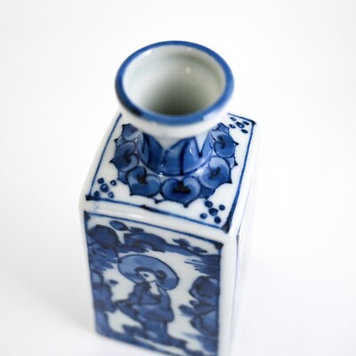 Japanese Porcelain Small Flower Vase Blue & White Angel Seto Ware