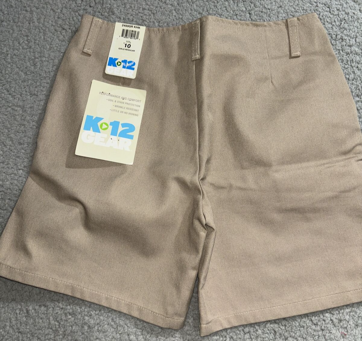 Girls K-12 GEAR Khaki Flat Front Uniform Casual Shorts Size 10 Tan