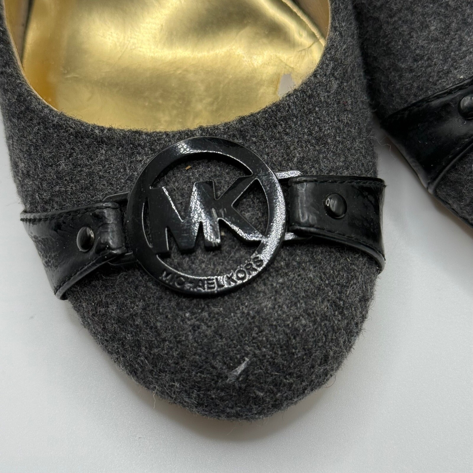 Michael Kors Gray Wool Leather Heels Pumps Classic Logo Detail Size 7M thumbnail 8