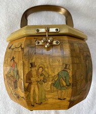 Vintage Anton Pieck Town Scene Octagonal Purse / Notions Box With Lucite Handle