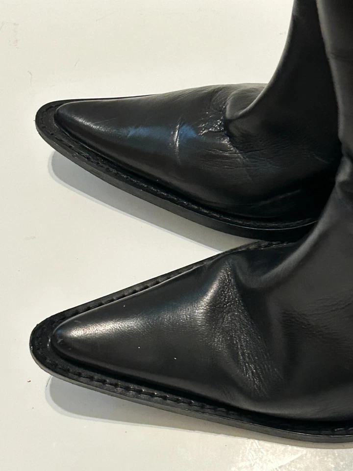 Botas de Vaquero John Fluevog Mujer Talla 10.5 Negras Anjelica Bordadas Tacón Alto Foto 4 de 4