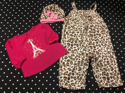 Gymboree Parisian Chic top hat pants overalls longall romper leopard 3-6 6-12 