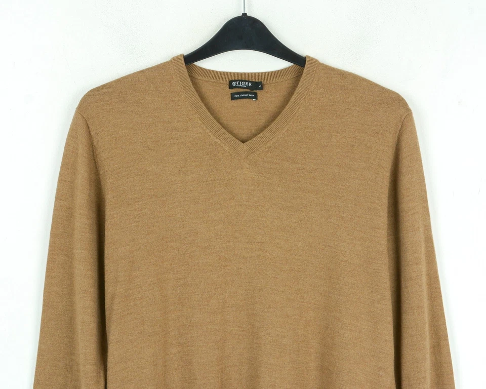 TIGER OF SWEDEN 'RAEL' Pull En Laine Italienne Fines L Marron Tricot - Photo 2/4