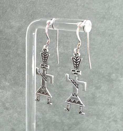 Two Sided Dancing Yei Kachina Figures Hand Stamped Earrings Sterling Silver - Picture 2 of 7