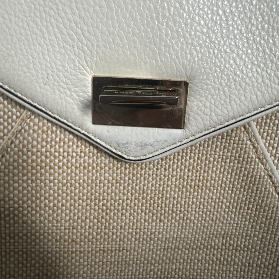 Bolso de Mano Kate Spade Blanco Cuero Borde Tostado Arpillera Med Cartera Johana Bloqueo Giratorio Foto 3 de 4