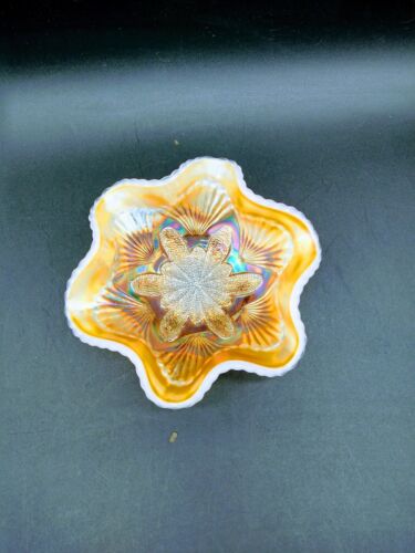 Dugan Carnival Glass Petal and Fan Individual Berry Bowl Peach Opalescent - Picture 1 of 8