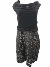 Womens Black & Beige Tan Floral Flower Lace Cocktail Evening Dress