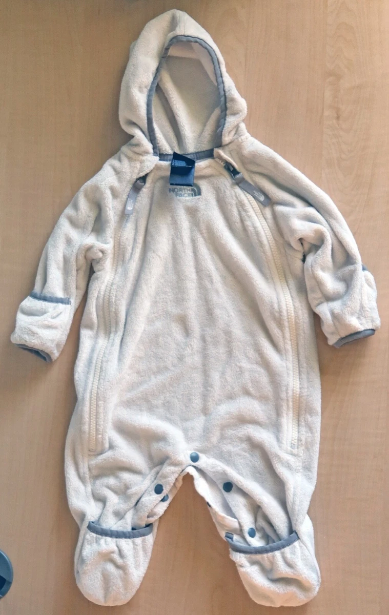The North Face White Gray Fleece Hoodie One Piece Fleece Suit