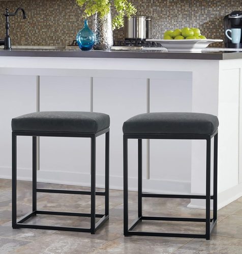 Bar Stools Set of 2 | Counter Height Bar Stools for Kitchen Island | Modern Blac