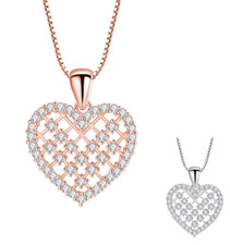 Rose Gold Silver heart necklace pendant charm with CZ Cubic Zirconia S3