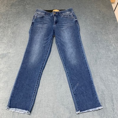 Democracy Ab Technology Straight Jeans Womens 6 Blue Denim Frayed Hem Zip Fly