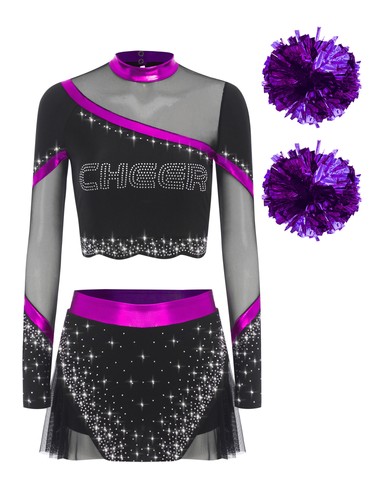 Women Cheerleading Rave Outfits Stage Performance Cheer Leader Color Block Set - Picture 55 of 61