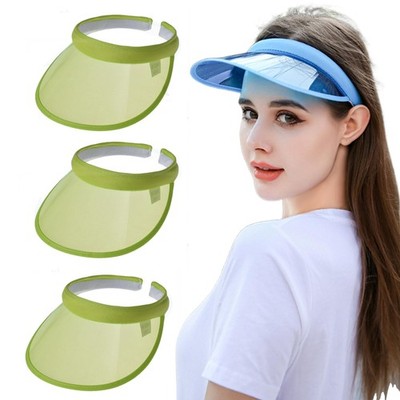 Women's Sun Visor Hats 3 Pack PVC Plastic Visors Wide Brim Clear Sun Hat Summ...