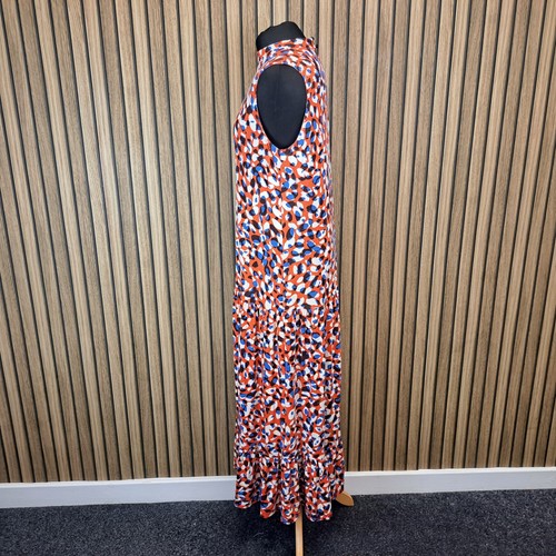 Phase Eight Maxi Dress Blue Red UK 14 Flare Jersey High Neck - Picture 8 of 12