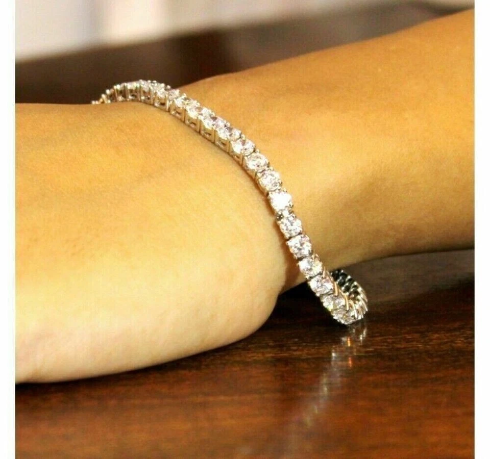 Brazalete Tenis Diamante Corte Brillante Redondo 9 Ct VVS1/D Acabado Oro Blanco 14k 7" Foto 3 de 4