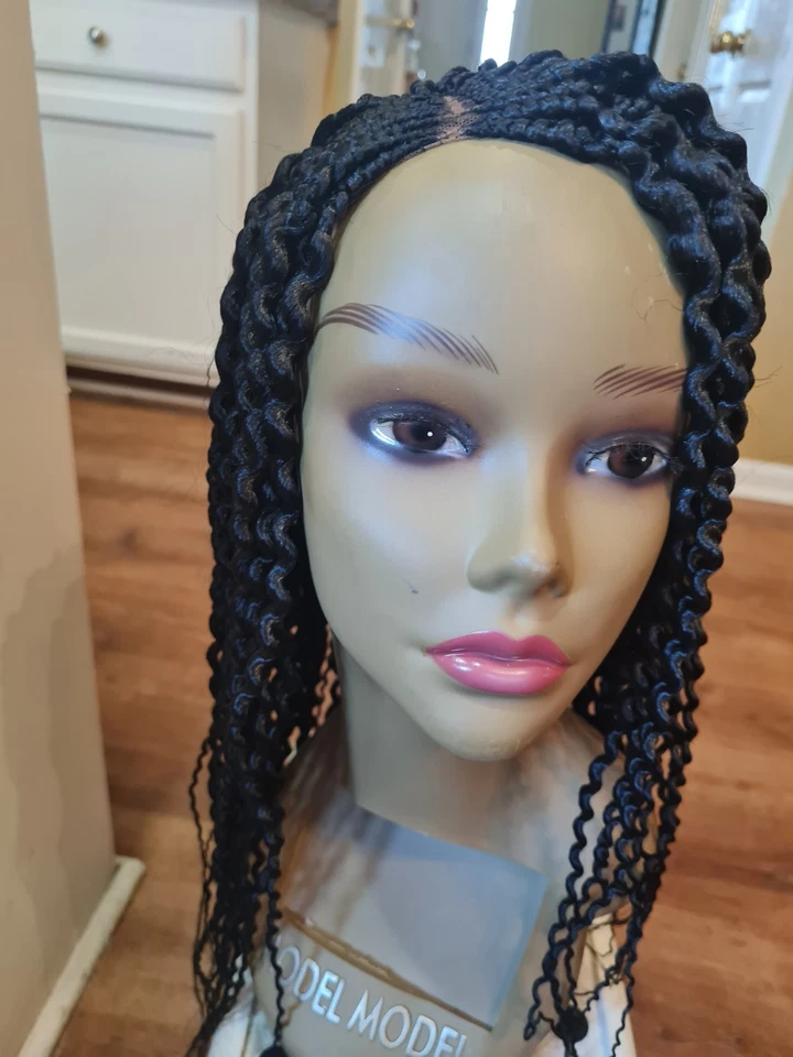 Peluca corta trenzada para mujer negra trenzas trenzas encaje frontal fibra sintética Foto 2 de 4