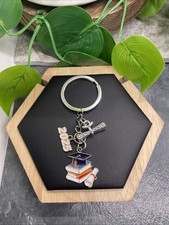 3 Silver-Tone Graduation Graduate 2025 Charm Keychain New Free Ship B6427