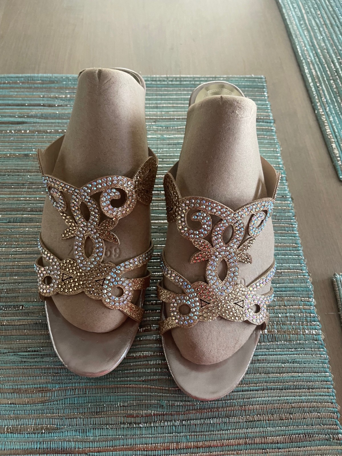 PANTOFOLA D’ORO Sandali donna strass slip on mules tacco medio zeppa scavato Roma~44