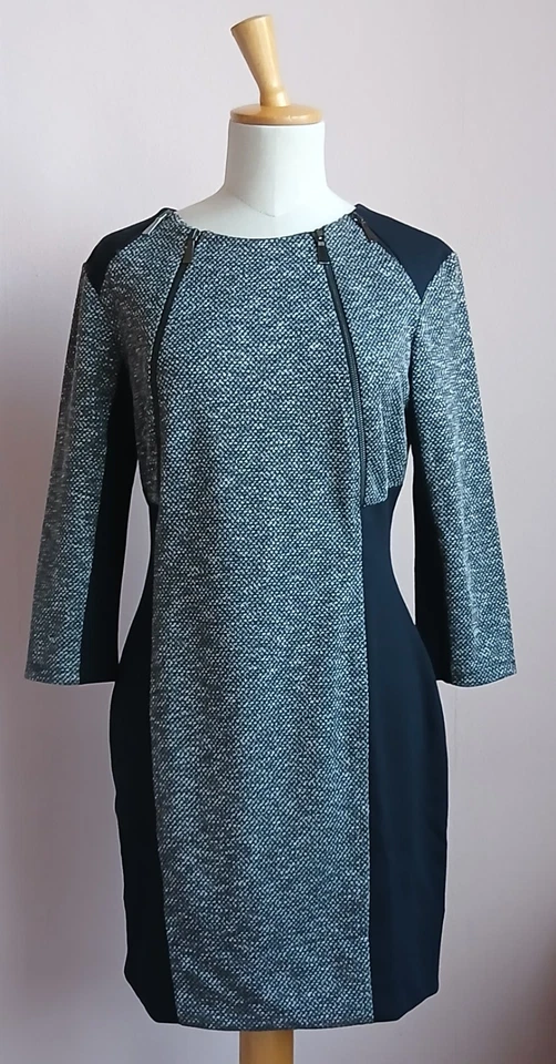 SPORTMAX CODE  /MAX MARA  Kleid Gr. L SCHWARZ/GRAU 3/4 ARM, ZIERREISSER,  - Bild 1 von 4