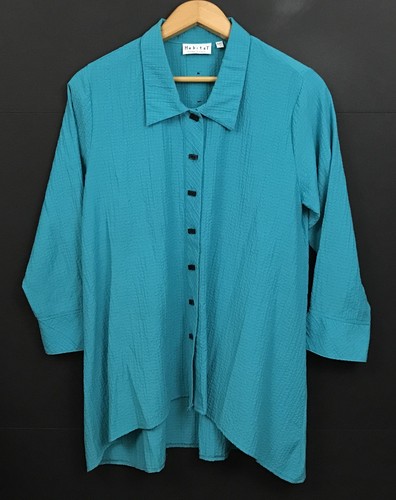Habitat Clothes to Live in Women's Blue Textured Button Up Tunic Shirt Size S